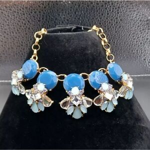 JTV Blue Rhinestone Bead Goldtone Statement Necklace NWOT